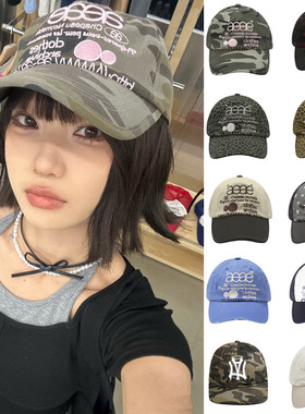 韩国潮牌AEAE复古迷彩棒球帽男女字母刺绣鸭舌帽显脸小防晒遮阳帽