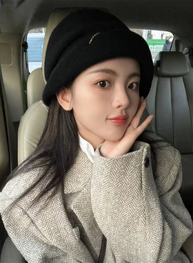 日本maxim帽子秋冬季杨超越同款堆堆帽保暖冷帽羊毛渔夫帽盆帽女