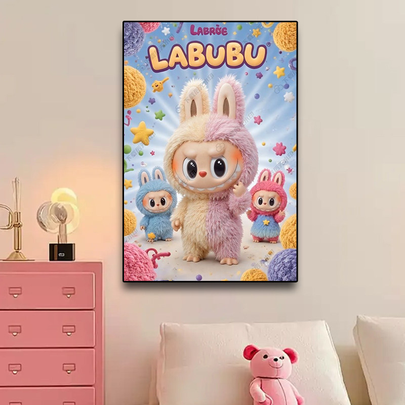 泡泡马特labubu拉布布led灯发光挂画潮玩装饰画卧室可爱儿童壁画