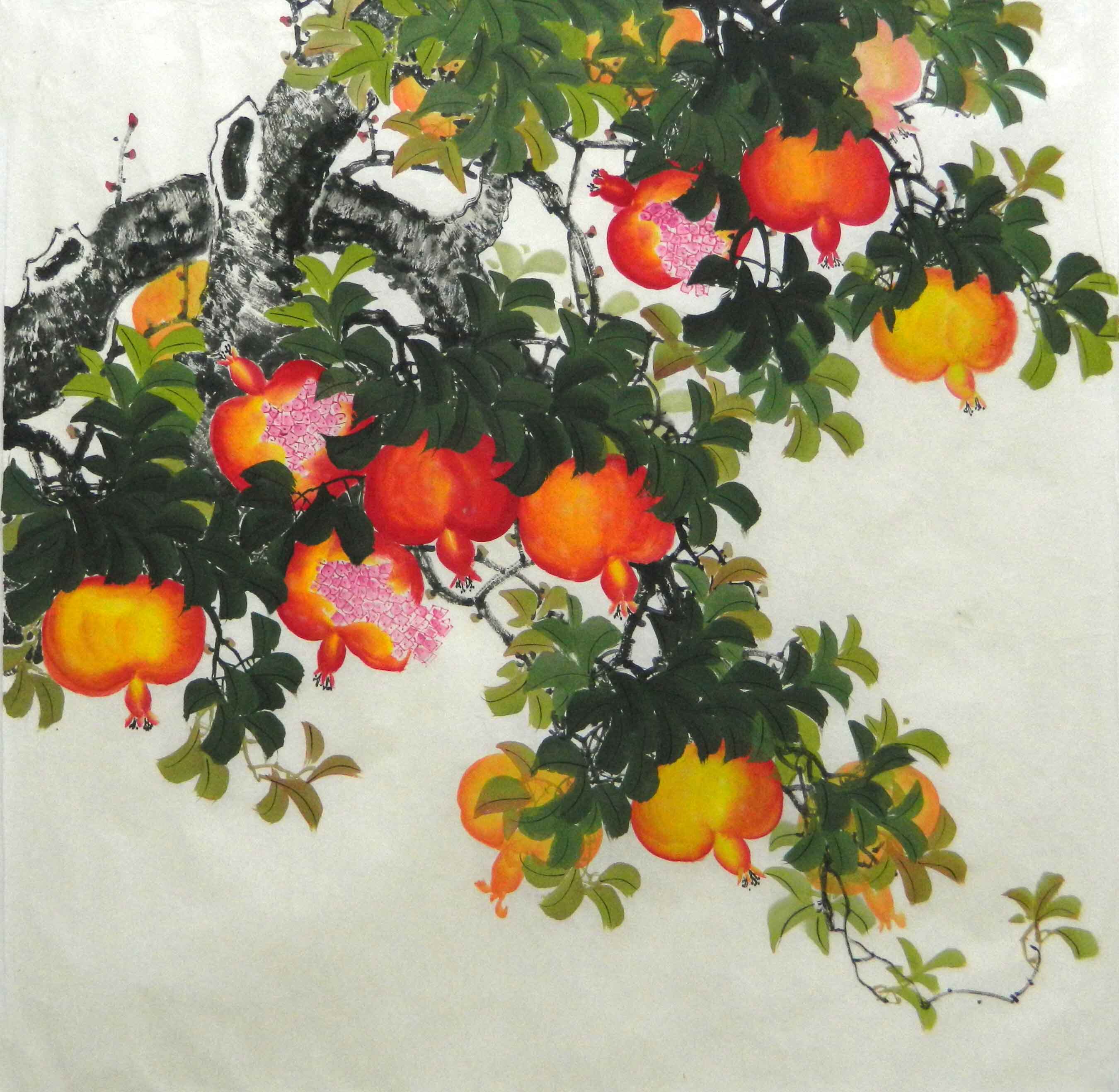 国画手绘纯手工四尺斗方小写意花鸟水果石榴原稿真迹无款