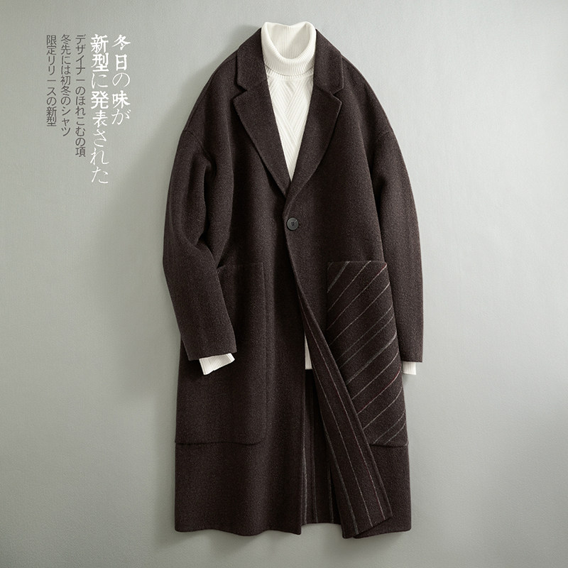中长款双面毛呢拼色男士大衣西装领韩版羊毛外套F1819*P385控699,男装西服套装,电商D221(原钱塘6000)