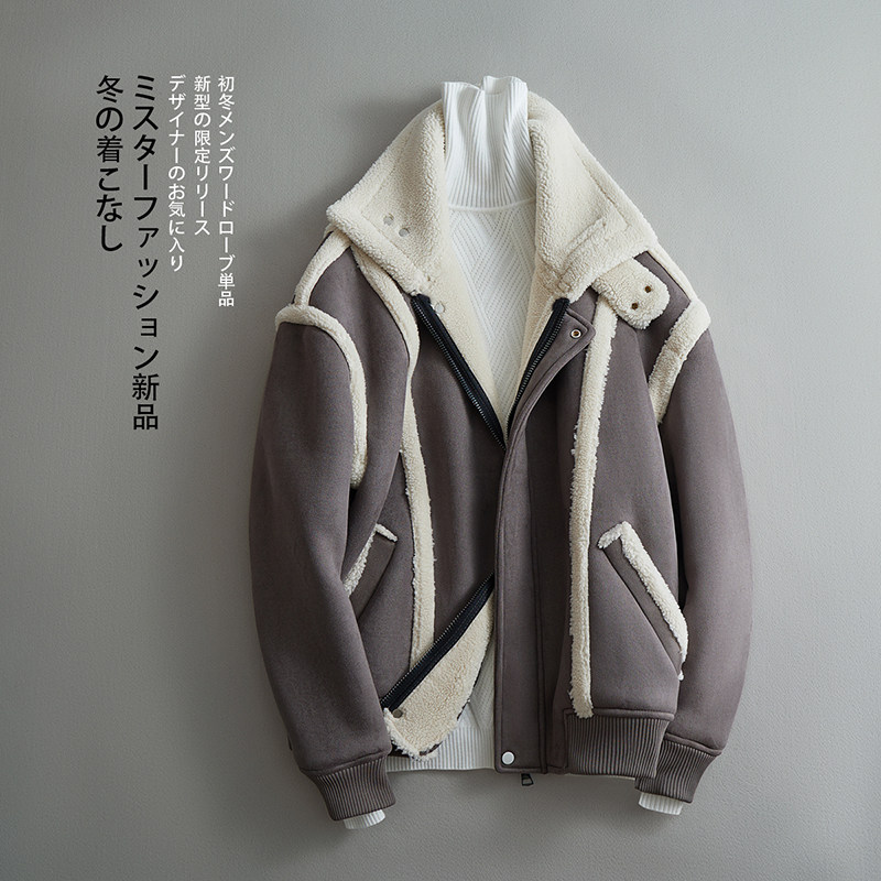 2023皮毛一体机车服外套韩版仿麂皮绒男士夹克F521*P245控399图片