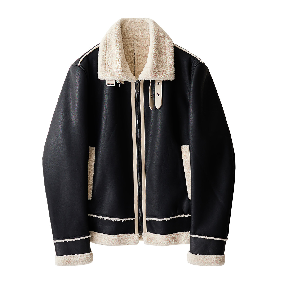 2025新款皮毛一体机车服外套韩版保暖拼接男士夹克F523*P265控399,男装夹克,电商D221(原钱塘6000)