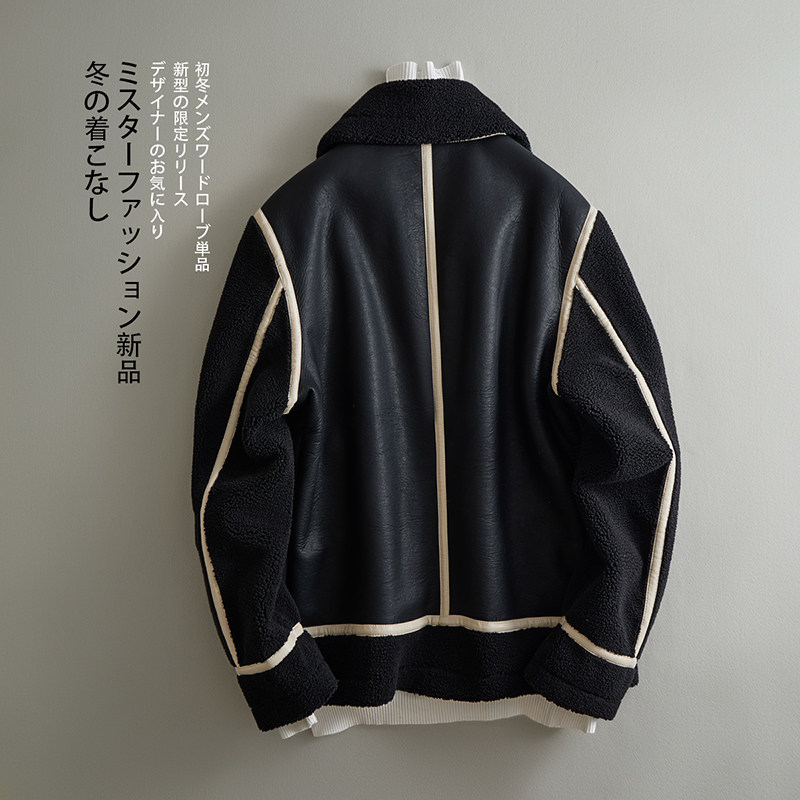 2025新款皮毛一体机车服外套休闲短款翻领男士夹克F525*P265控399,男装夹克,电商D221(原钱塘6000)