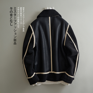 2025新款皮毛一体机车服外套休闲短款翻领男士夹克F525*P265控399图片