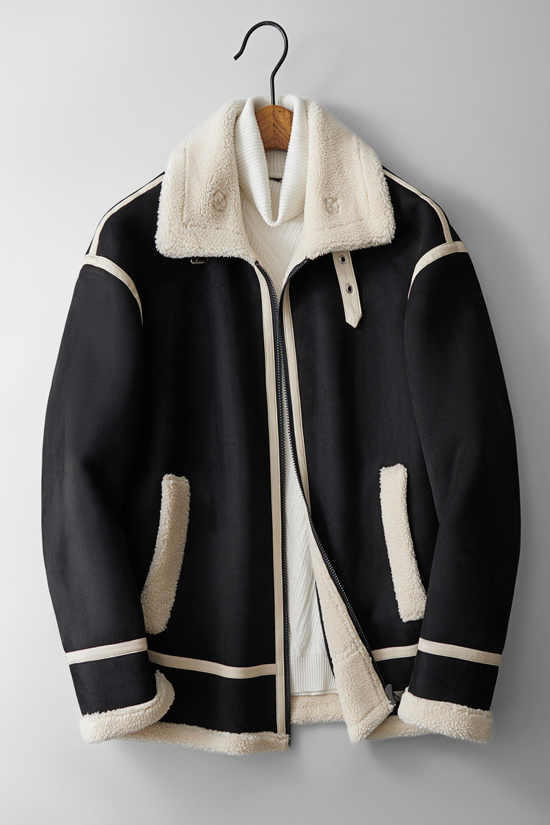 2025新款皮毛一体机车服外套仿麂皮绒撞色男士夹克F522*P245控399,男装夹克,电商D221(原钱塘6000)