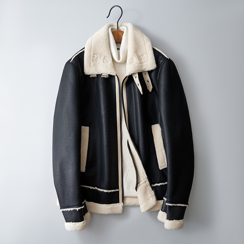 2025新款皮毛一体机车服外套韩版保暖拼接男士夹克F523*P265控399，男装夹克，电商D221(原钱塘6000)