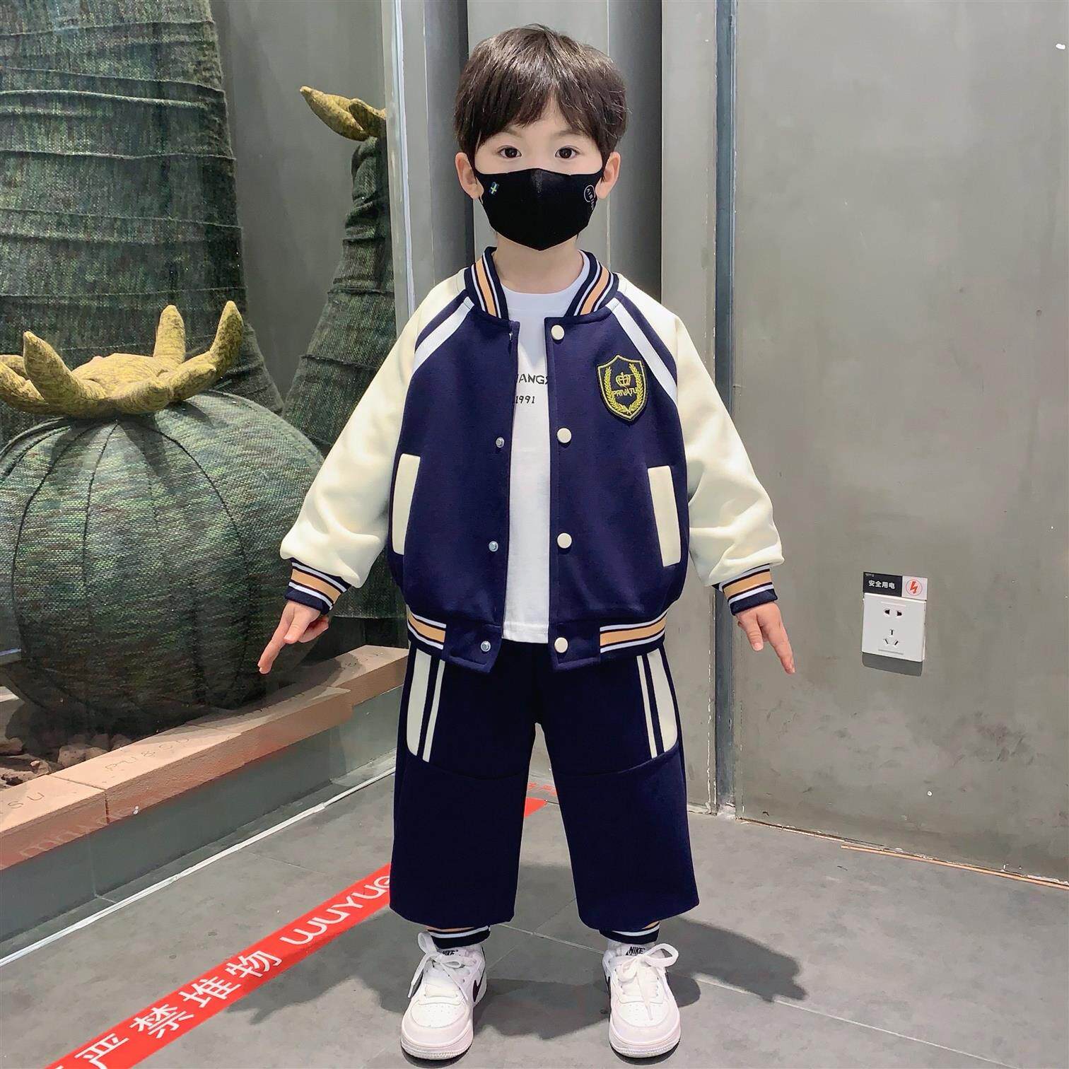 英国DHWA男童春装套装洋气儿童棒球服外套春秋男宝痞帅夹克衣服潮