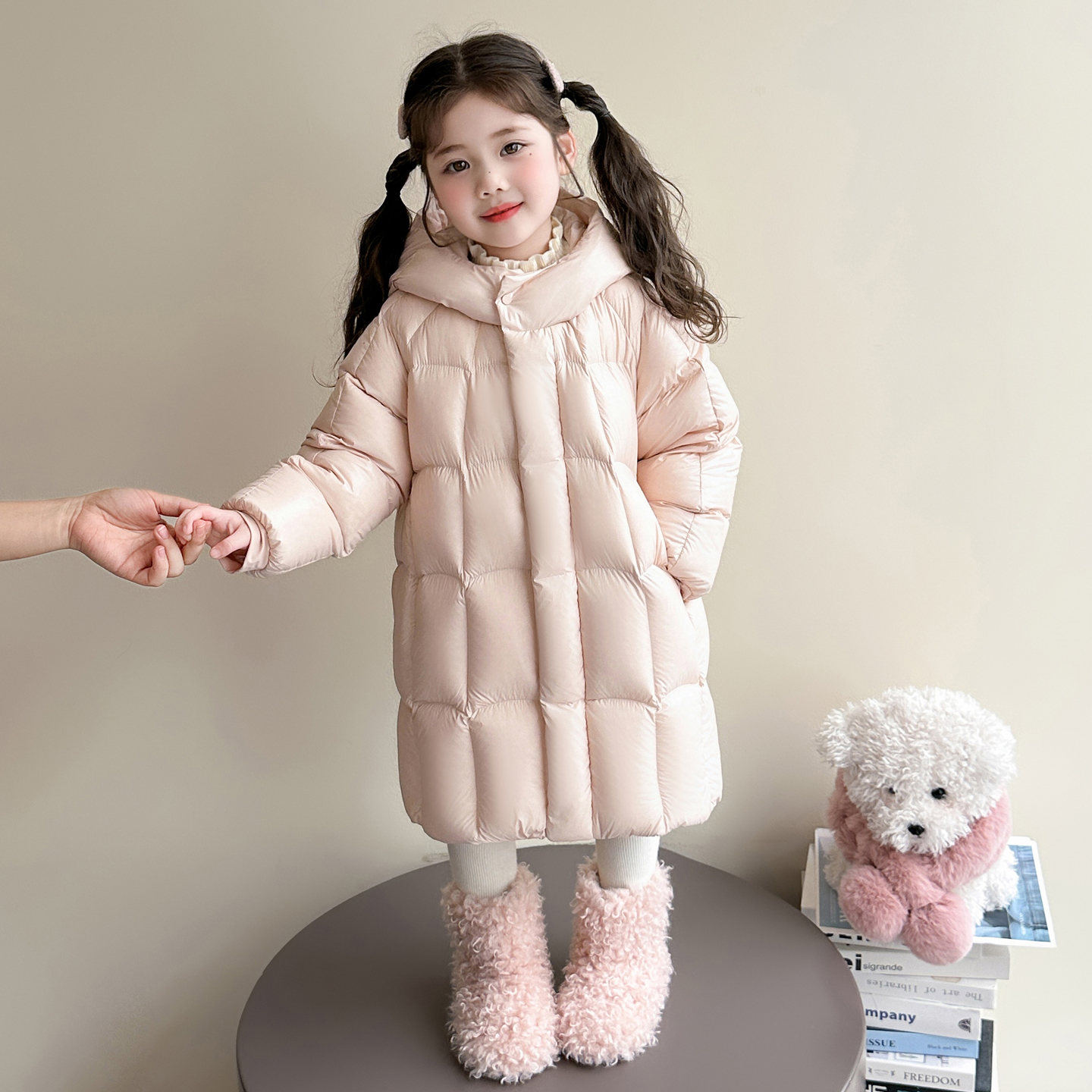 英国DHWA儿童羽绒服冬女童加厚保暖宝宝白鸭绒中长款过膝羽绒外套