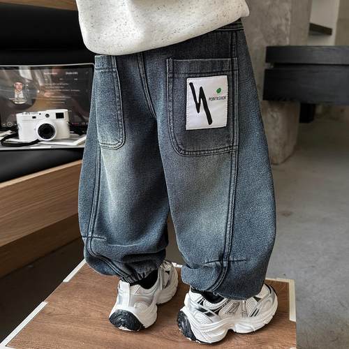 儿童牛仔裤秋冬款男童裤子束脚裤