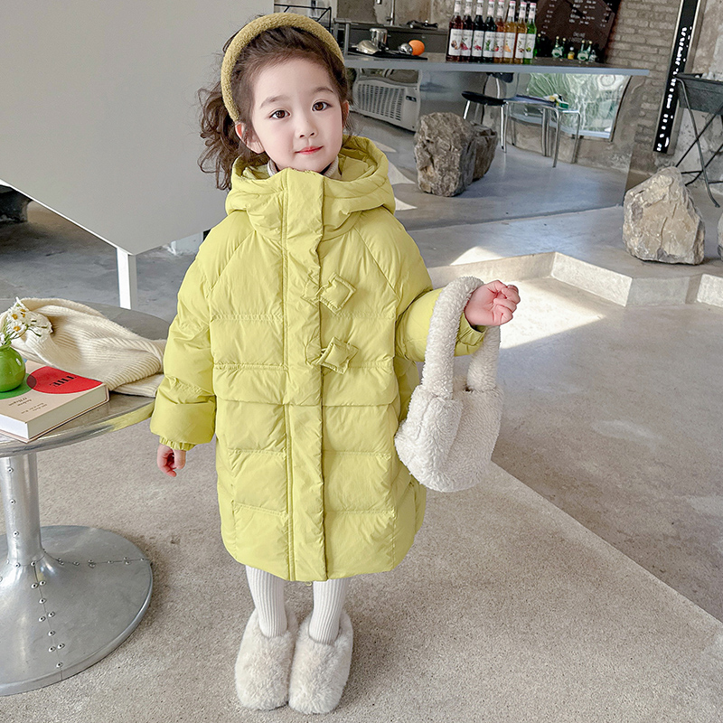 英国DHWA女童羽绒服儿童冬季加厚洋气女宝宝白鸭绒中长款冬装外套