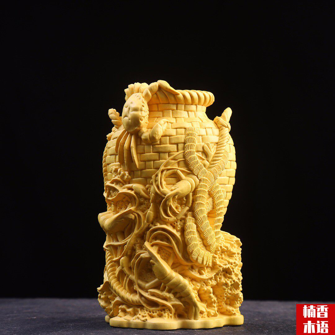 黄杨木雕刻八方来财实木动物螃蟹龙虾创意家居玄关书房装饰品摆件