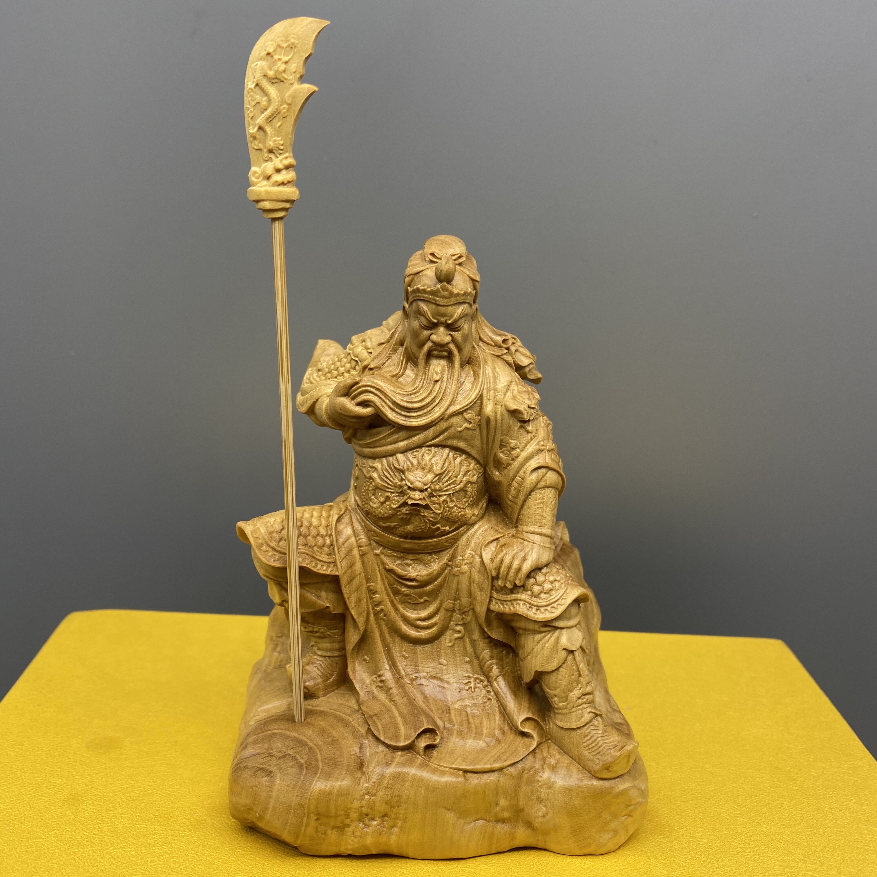 楠香木语 小叶黄杨木雕刻坐关公实木人物神像武财神关羽装饰摆件