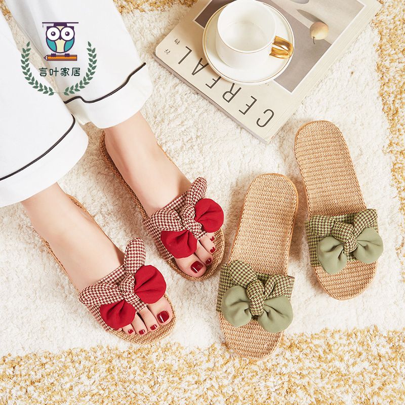 新款夏季韩版亚麻拖鞋女居家室内
