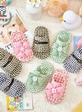 新款纯棉加厚儿童布艺拖鞋1-3岁秋冬室内居家防滑软底静音地板拖