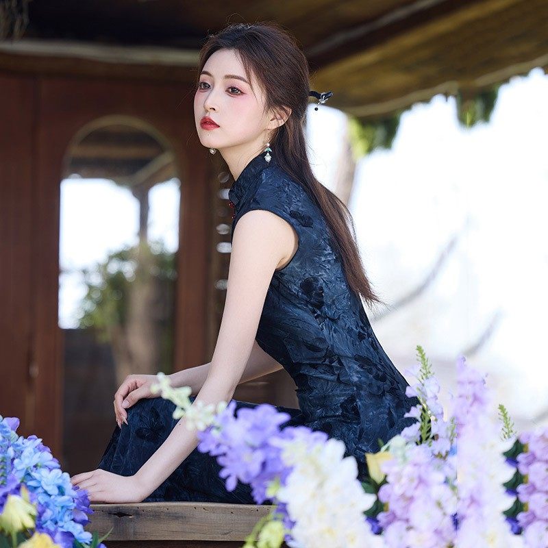 扎染无袖复古气质海派旗袍2025新款高贵绝美港风年轻款日常老上海图片