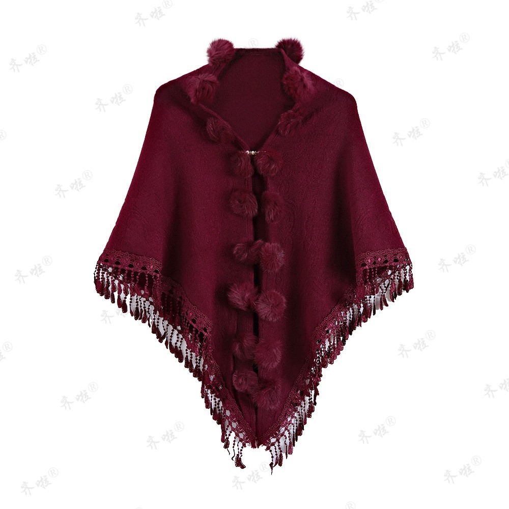 酒红旗袍三角斗篷披肩秋冬季保暖喜婆婆婚礼妈妈装外搭高档婚宴