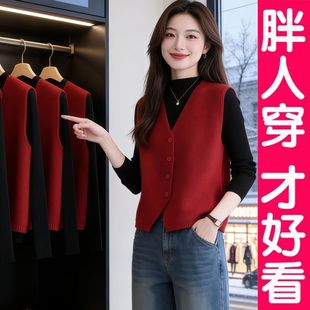 微胖MM穿搭针织马甲春秋季慵懒风新中式国风国潮马甲开衫无袖