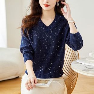 时尚亮片新款秋冬长袖高级针织衫2025宽松休闲毛衣上衣打底百搭
