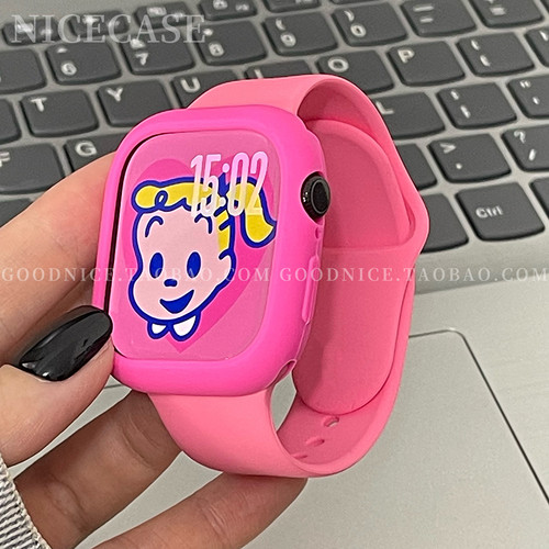 NICECASE亮粉粉红撞色表带软壳适用苹果iwatchs11代s98se3新ultra