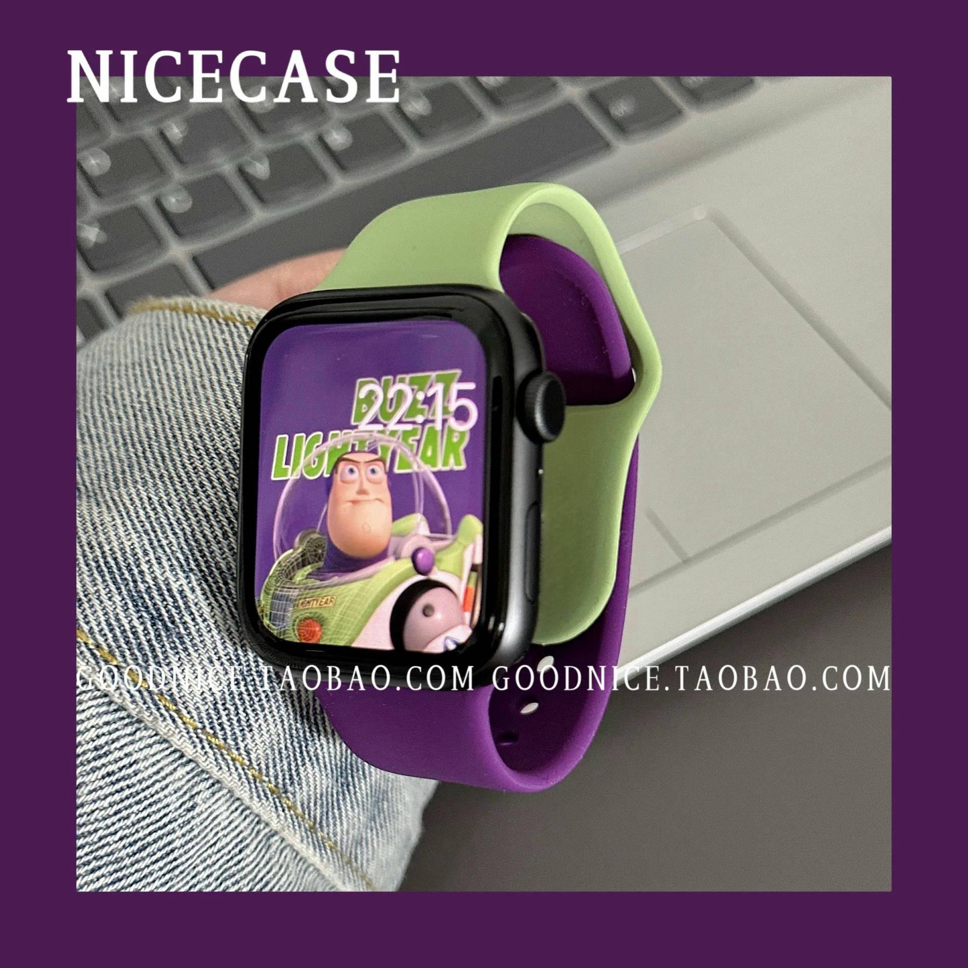 2025新款潮牌紫绿拼接色表带适用苹果applewatchs10代s9876se时尚