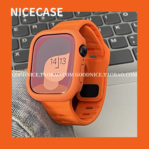 ins超火橙色表带表壳适用S10苹果applewatchS9se显白时髦ultra潮
