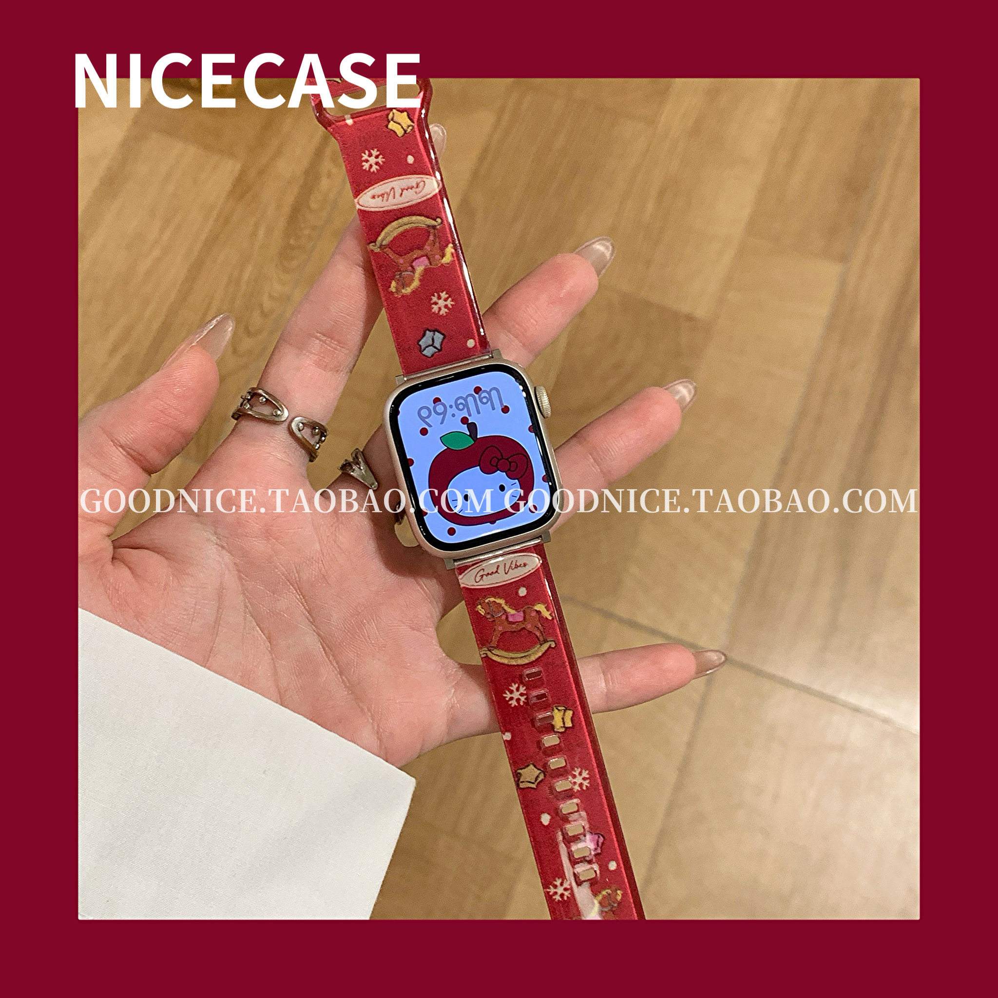NICECASE马年新年红卡通插画表带适用applewatchs11苹果s10/se/s9