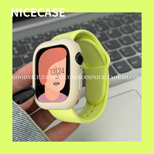 NICECASEins霓虹黄古董白撞色表带软壳适用iwatchs11苹果s10s9se3