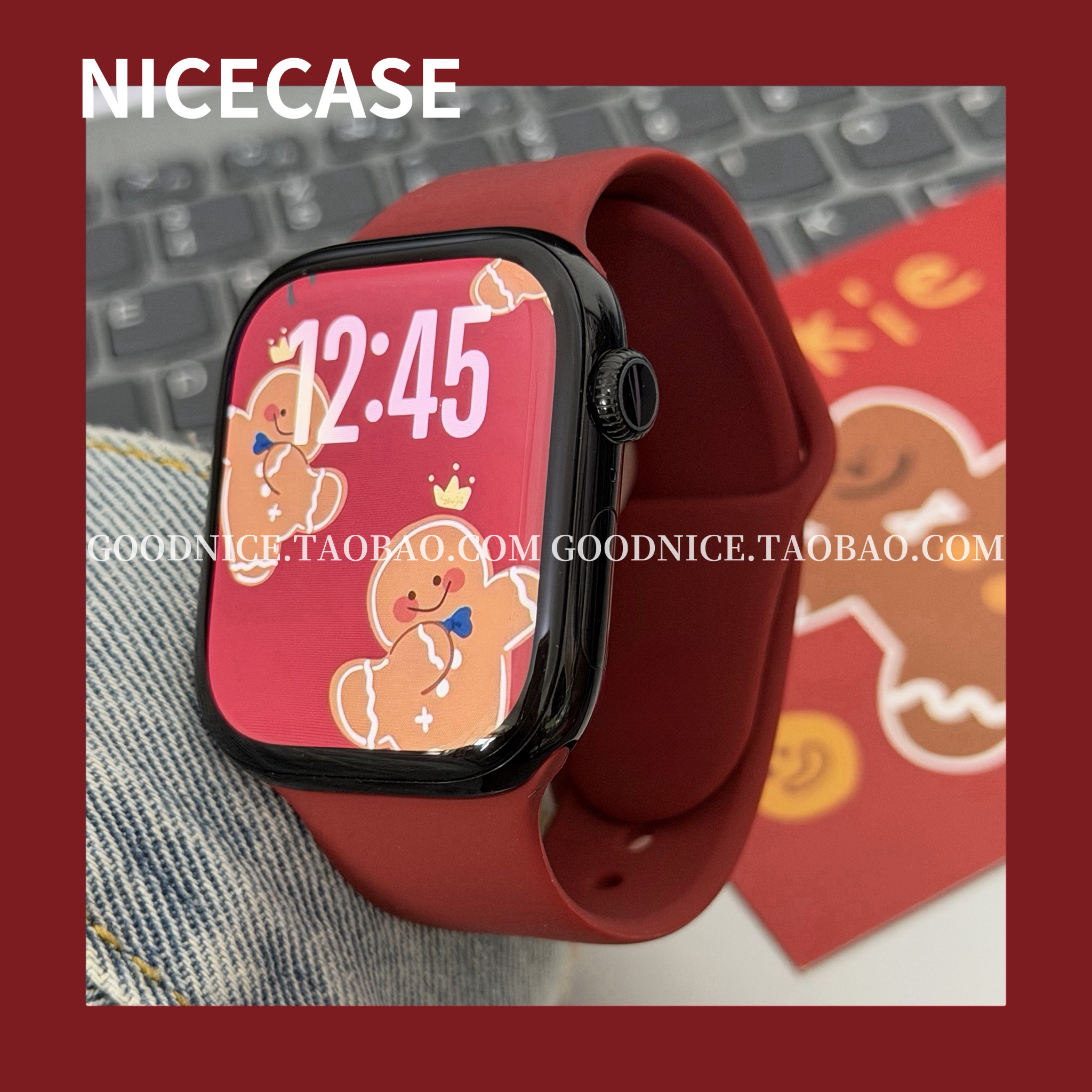 NICECASE高级感新酒红新年表带适用苹果iwatch11时髦s10/se3百搭