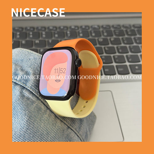 NICECASE奶黄浅橙撞色表带适用s11苹果iwatchs10代s98新款ultra潮
