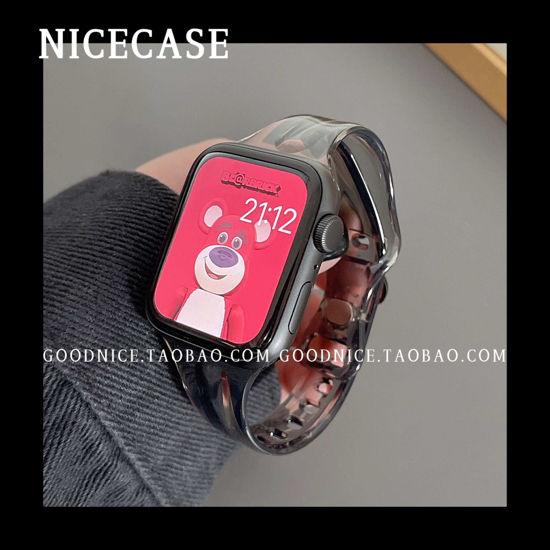 ins果冻透黑小蛮腰细款表带适用苹果applewatch7表带iwatch8654SE
