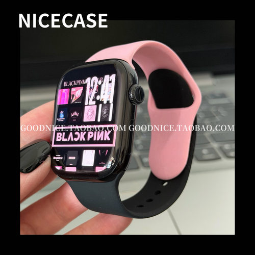 NICECASE甜酷粉黑拼色表带适用苹果iwatchs11代s10/se3时髦ultra