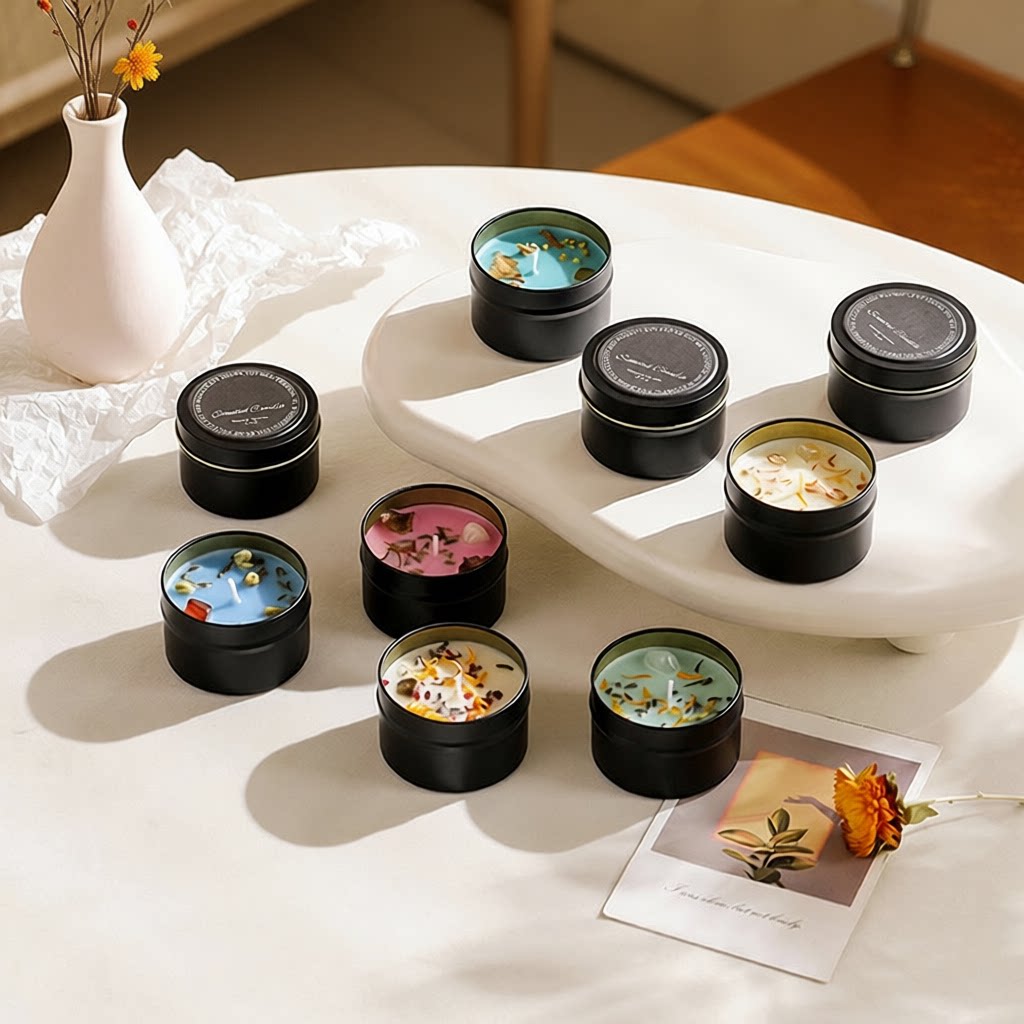 光拾依兰干花香薰蜡烛黑色铁罐晶