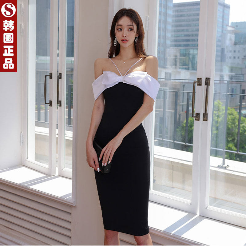 韩国东大门代购晚礼服夜店晚装高端性感挂脖吊带连衣裙露肩抹胸裙