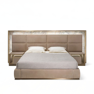 AUBADE意式轻奢宽屏床别墅豪宅主卧双人床劳伦斯巴比伦同款皮床