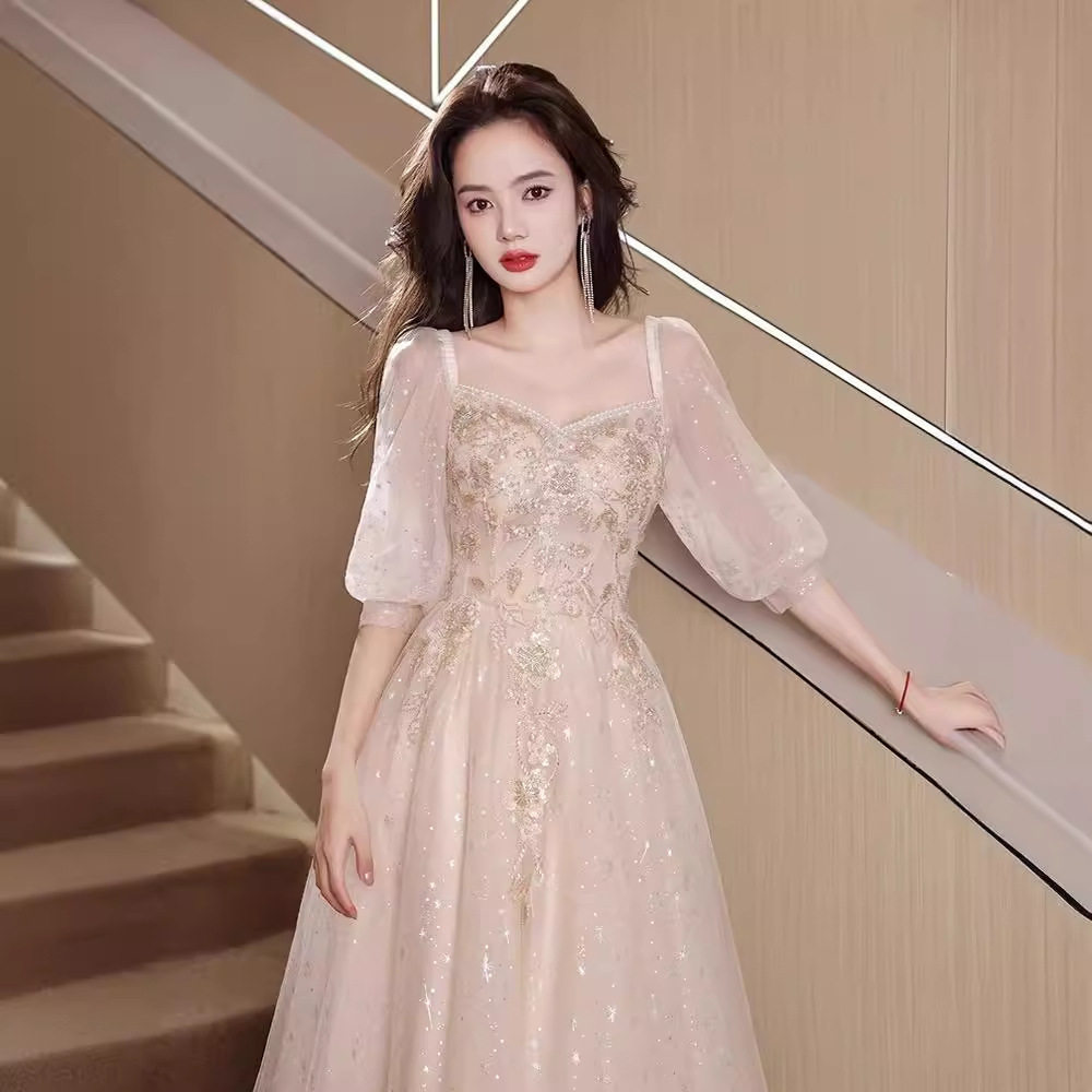 成人礼礼服主持人年会胖MM显瘦成人礼气质高端轻奢宴会礼服连衣裙