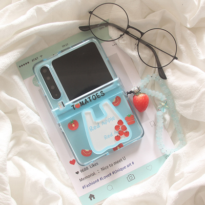 适用华为puraX手机壳ins韩风透蓝小番茄Pocket2小米MIXFlip2折叠屏OPPOFindN3Flip支架三星zflip7/6/5/4套女