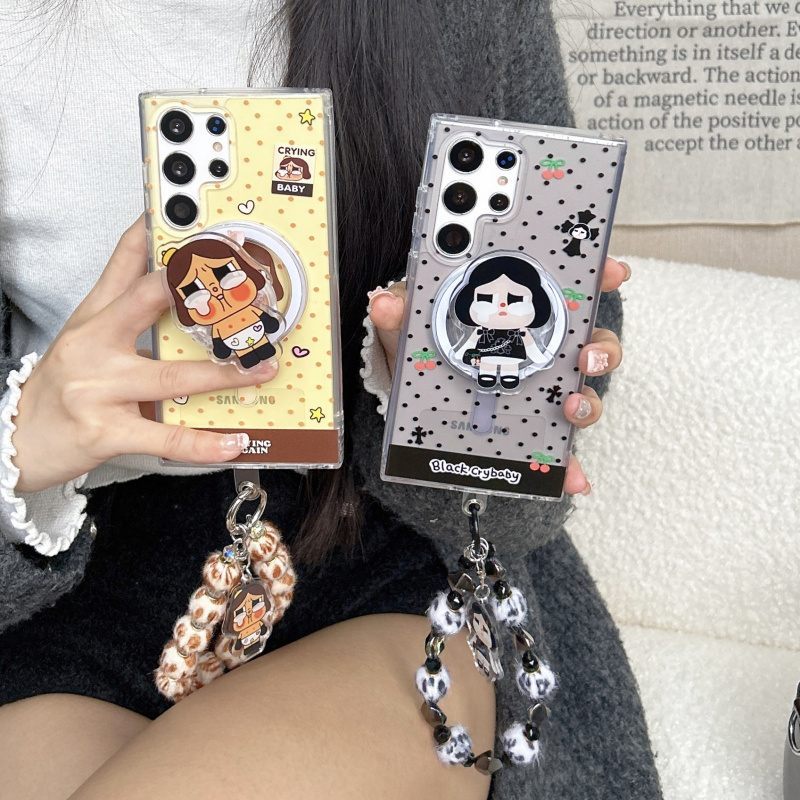 ins韩系卡通可爱十字架哭娃适用三星GalaxyS25Ultra手机壳s24plus个性磁吸支架S23ultra手链s25+防摔保护套女