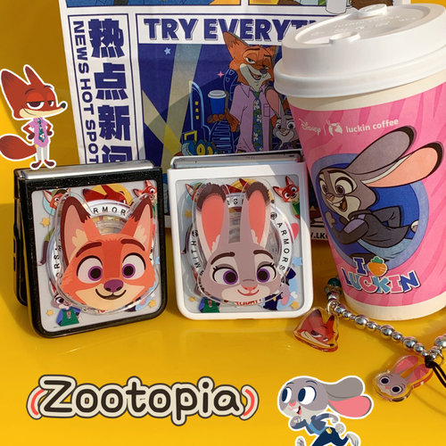 ins韩系卡通疯狂动物城尼克朱迪适用Galaxy三星Zflip7手机壳折叠屏zflip6/5磁吸支架防摔小米MIXFlip2保护套