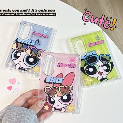 韩系ins透色卡通小女警适用三星GalaxyZFold8手机壳fold8新款全包中轴防摔保护套FOld8外壳手链女