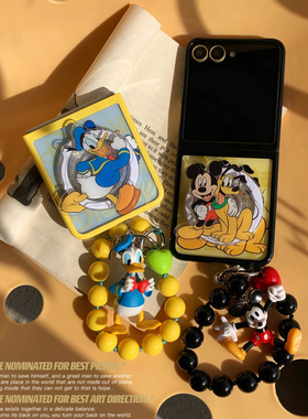 ins潮牌卡通可爱米奇唐老鸭适用三星Zflip7手机壳折叠屏zflip6/5磁吸支架全视窗防摔小米MIX Flip保护套手链