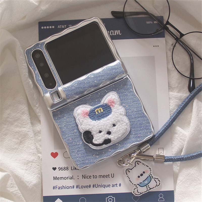 韩系ins牛仔裤刺绣卡通可爱西高地小狗适用华为PuraX典藏版手机壳新款PuraX全包中轴保护防摔purax保护套手链