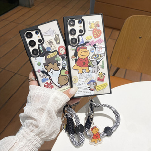 ins韩系卡通小豚鼠恐龙适用三星GalaxyS25Ultra手机壳s24plus可爱磁吸支架S23ultra手链s22+防摔保护套女款