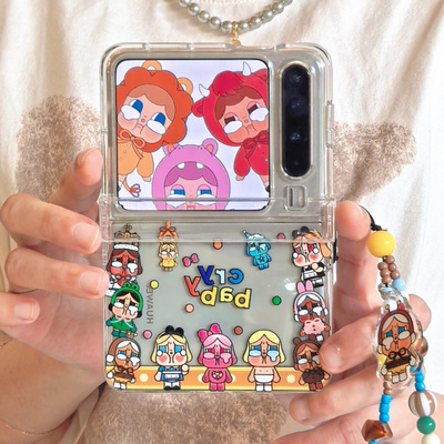 适用华为PuraX手机壳Pocket2小红书同款ins卡通哭泣小女警OPPOFindN3Flip折叠屏三星ZFlip7654小米MIXFlip2壳