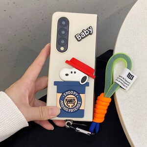 ins日韩立体卡通史努比适用于三星galaxyZFOLD7手机壳ZFold6创意FOLD5/4个性w23 5G折叠屏手绳w22保护套男女
