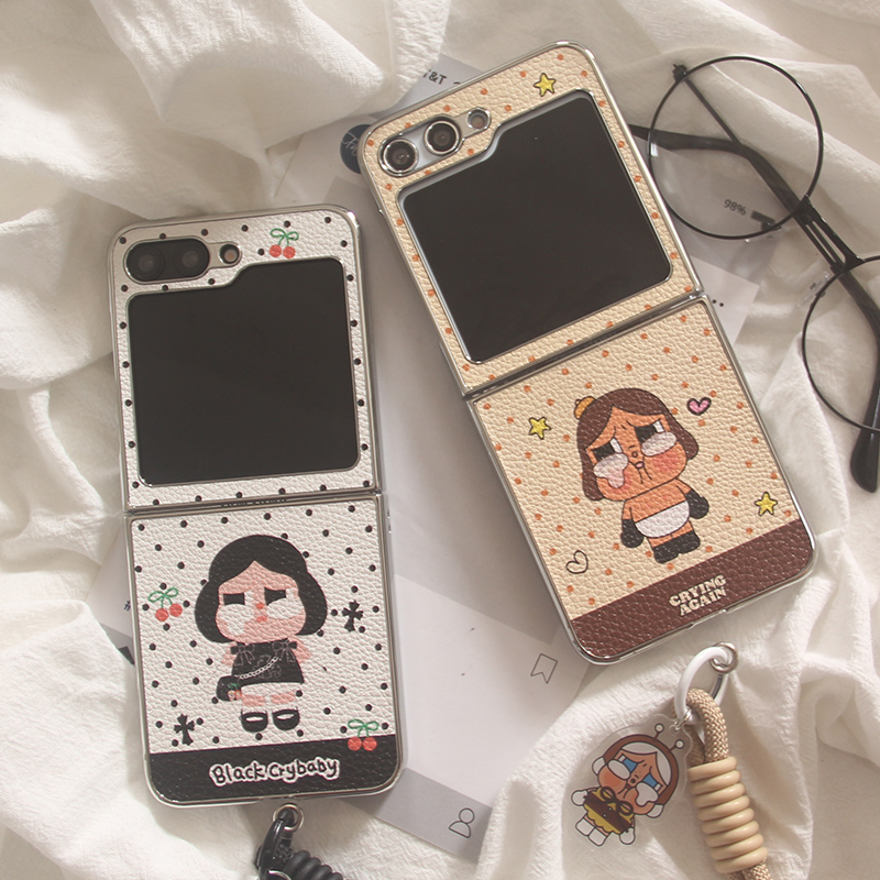 韩系ins波点卡通哭娃适用三星Zflip7手机壳创意全包zflip6折叠屏zflip5防摔小羊皮w23flip手链zflip4保护套女