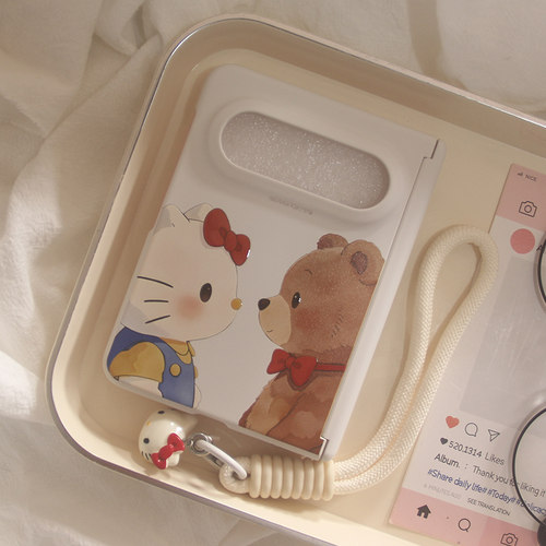 适用华为puraxmax手机壳ins韩系卡通hellokitty猫小熊新款折叠屏puraX2磨砂磁吸xmax中轴全包防摔保护套purax