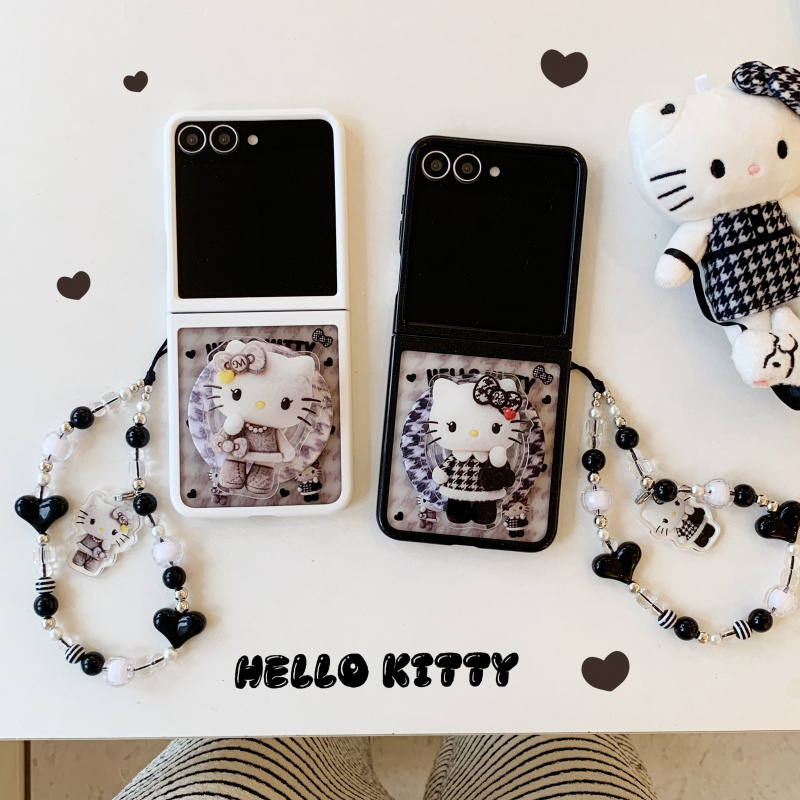 ins韩系可爱卡通千鸟格KT猫适用Galaxy三星Zflip7手机壳折叠屏zflip6/5磁吸支架防摔小米MIXFlip2保护套女款