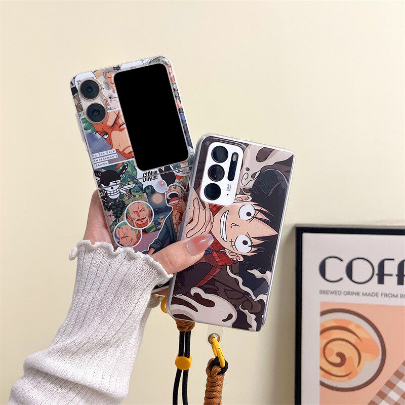 日系卡通动漫海贼王路飞索罗OPPOFindN2手机壳OPPOfind n折叠屏OPPO Find N2 Flip手绳find n3flip防摔保护套