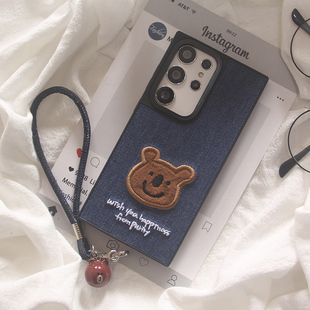 防摔保护套女 S23ultra手链s25 ins韩系牛仔布刺绣卡通柿子椒熊适用三星GalaxyS25Ultra手机壳s24plus个性 新款